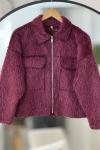 Cepli fermuarlı Pelüş Kısa ceket Bordo TB8030