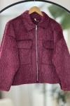 Cepli fermuarlı Pelüş Kısa ceket Bordo TB8030