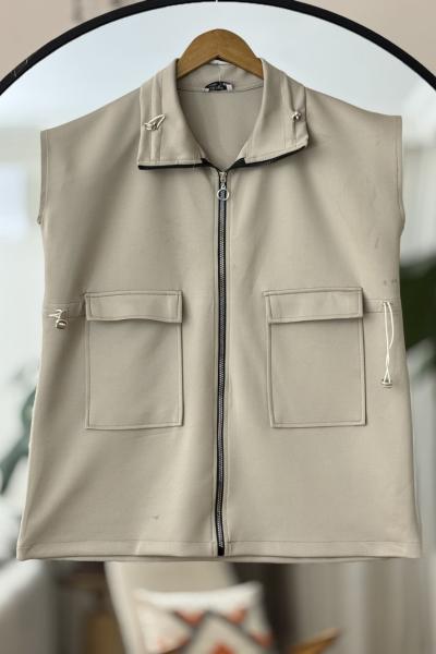 Cepli fermuarlı scuba yelek Bej BK9518