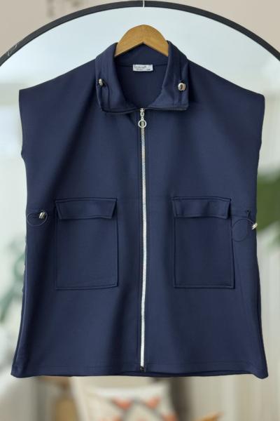 Cepli fermuarlı scuba yelek Lacivert BK9518