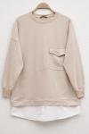 Cepli gömlek detaylı tunik Bej SLT30151
