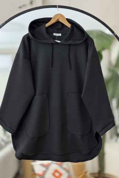 Cepli Kapşonlu  Tunik Siyah BK9013