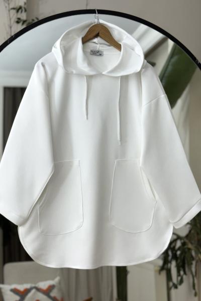 Cepli Kapşonlu  Tunik Beyaz BK9013