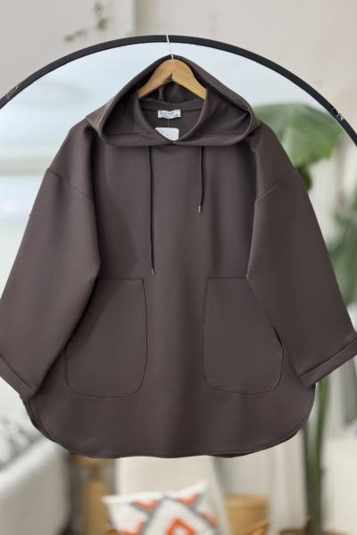 Cepli Kapşonlu  Tunik Kahve BK9013