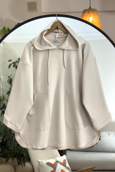 Cepli Kapşonlu  Tunik Bej BK9013