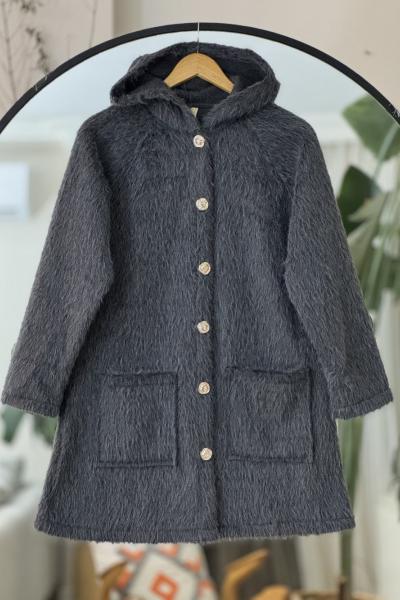 Cepli kapşonlu önü düğmeli kap Füme TB8031