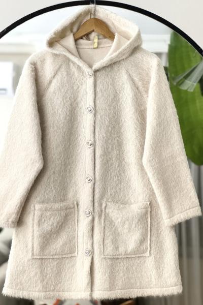 Cepli kapşonlu önü düğmeli kap Ekru TB8031