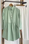 Cepli  keten kumaş yarım düğmeli tunik Mint SLT1618