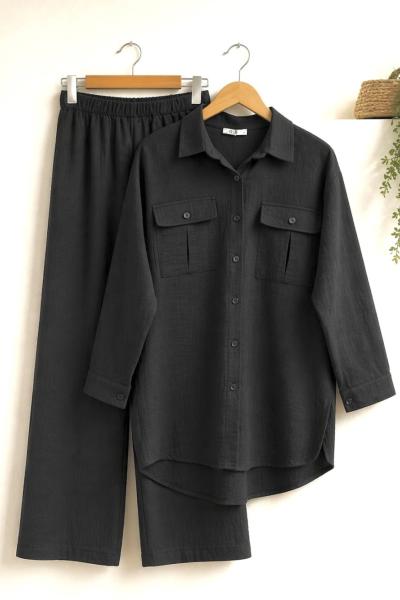 Cepli Keten Kumaş Takım Siyah TBT30232