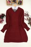 Cepli kol kabartma örgülü triko tunik Bordo ANT1327