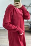 Cepli kol kabartma örgülü triko tunik Bordo ANT1327