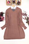 Cepli kol kabartma örgülü triko tunik Gül ANT1327