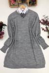 Cepli kol kabartma örgülü triko tunik Gri ANT1327