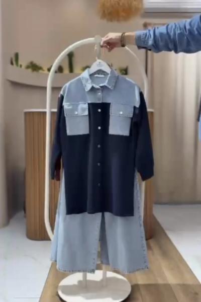 Cepli Kumaş  detaylı Kot takım Lacivert YR30552