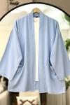 Cepli kuşaklı kimono Ceket Mavi SLT8029