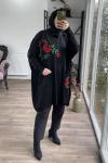 Cepli nakışlı oversize triko tunik  1423