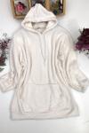 Cepli peluş sweatshirt Ekru SLT1285