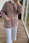 Cepli peluş sweatshirt Lila SLT1285