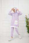 Cepli Rahat Kalıp Kapşonlu Takım Lila  ZNK875