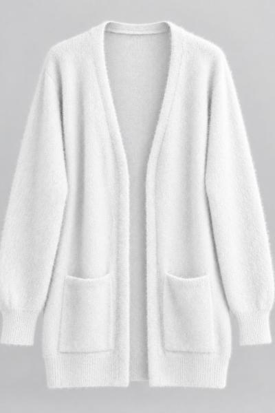 Cepli Sakallı Angora Triko Hırka Beyaz BS11001