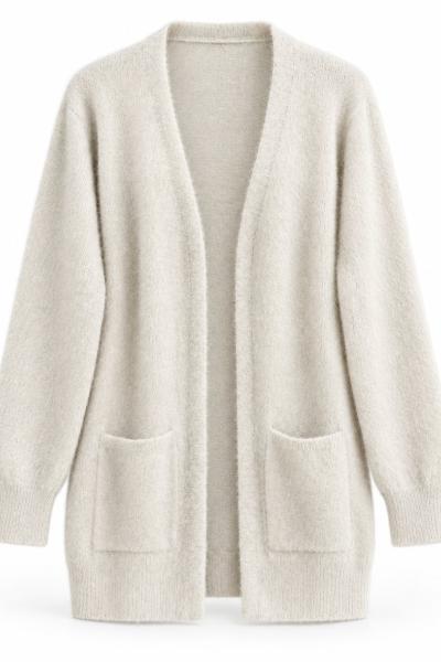 Cepli Sakallı Angora Triko Hırka Bej BS11001