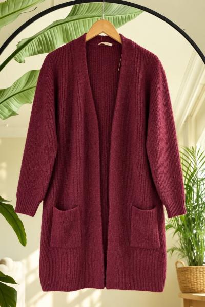 Cepli Uzun Triko Hırka Bordo SL 7526