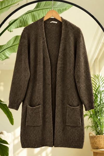Cepli Uzun Triko Hırka Kahve SL 7526