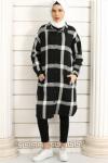 Cepli Uzun Ekose Gömlek Tunik Siyah PNK823