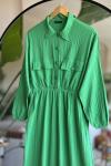Cepli Yarım düğmeli  Elbise Yeşil  SLT30315