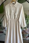 Cepli Yarım düğmeli  Elbise  bej  SLT30315