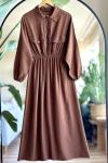 Cepli Yarım düğmeli  Elbise  Kahve SLT30315