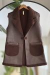 Cepli  Yek düğme Deri Yelek Kahve  TBL8510