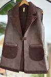Cepli  Yek düğme Deri Yelek Kahve  TBL8510