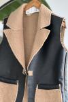 Cepli  Yek düğme Deri Yelek Bej TBL8510