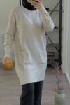 Cepli yumuş triko tunik  ekru nfs466