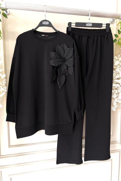 Çiçek Aksesuarlı Takım Siyah UMS50244