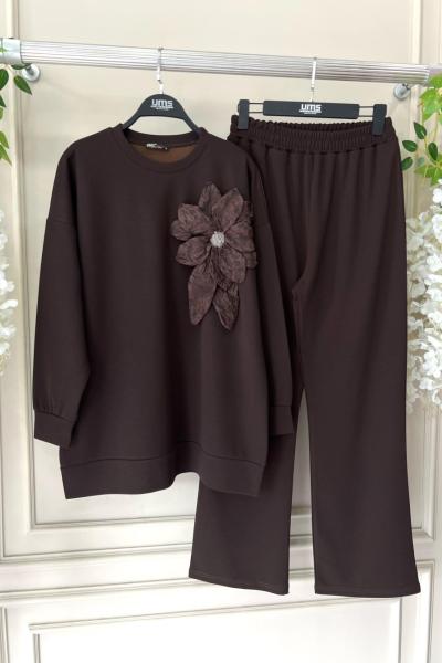 Çiçek Aksesuarlı Takım Kahve UMS50244