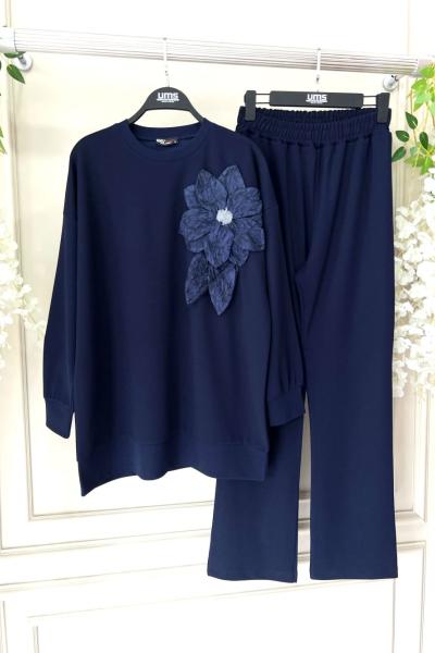 Çiçek Aksesuarlı Takım Lacivert UMS50244