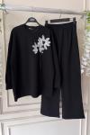 Çiçek aksesuarlı Oysho kumaş takım siyah  UMS50214
