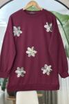 Çiçek Detaylı  tunik Bordo NEW6030