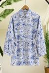 Çiçek Desenli kuşaklı Tunik Mavi PL2078
