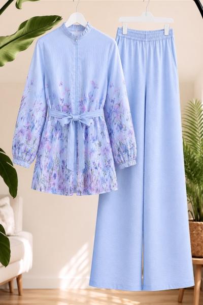 Çiçek Desenli  pantolon ceket Takım Bebemavi EF2095