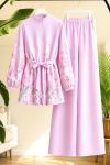 Çiçek Desenli  pantolon ceket Takım Pembe EF2095