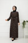Çiçek Desenli Elbise Siyah HBS892