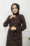 Çiçek Desenli Elbise Siyah HBS892