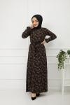 Çiçek Desenli Elbise Siyah HBS892