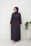 Çiçek Desenli Elbise Lacivert HBS892