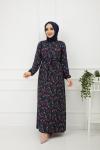 Çiçek Desenli Elbise Lacivert HBS892