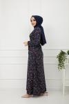 Çiçek Desenli Elbise Lacivert HBS892
