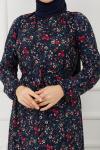Çiçek Desenli Elbise Lacivert HBS892
